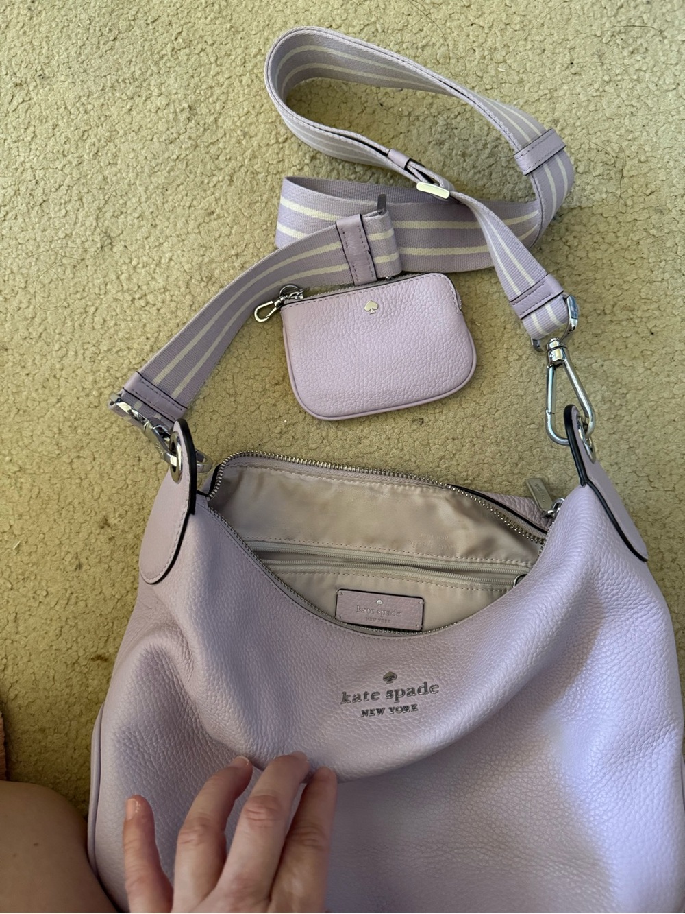 kate spade Lilac Leather Crossbody with Striped Strap - Picture 6 of 7